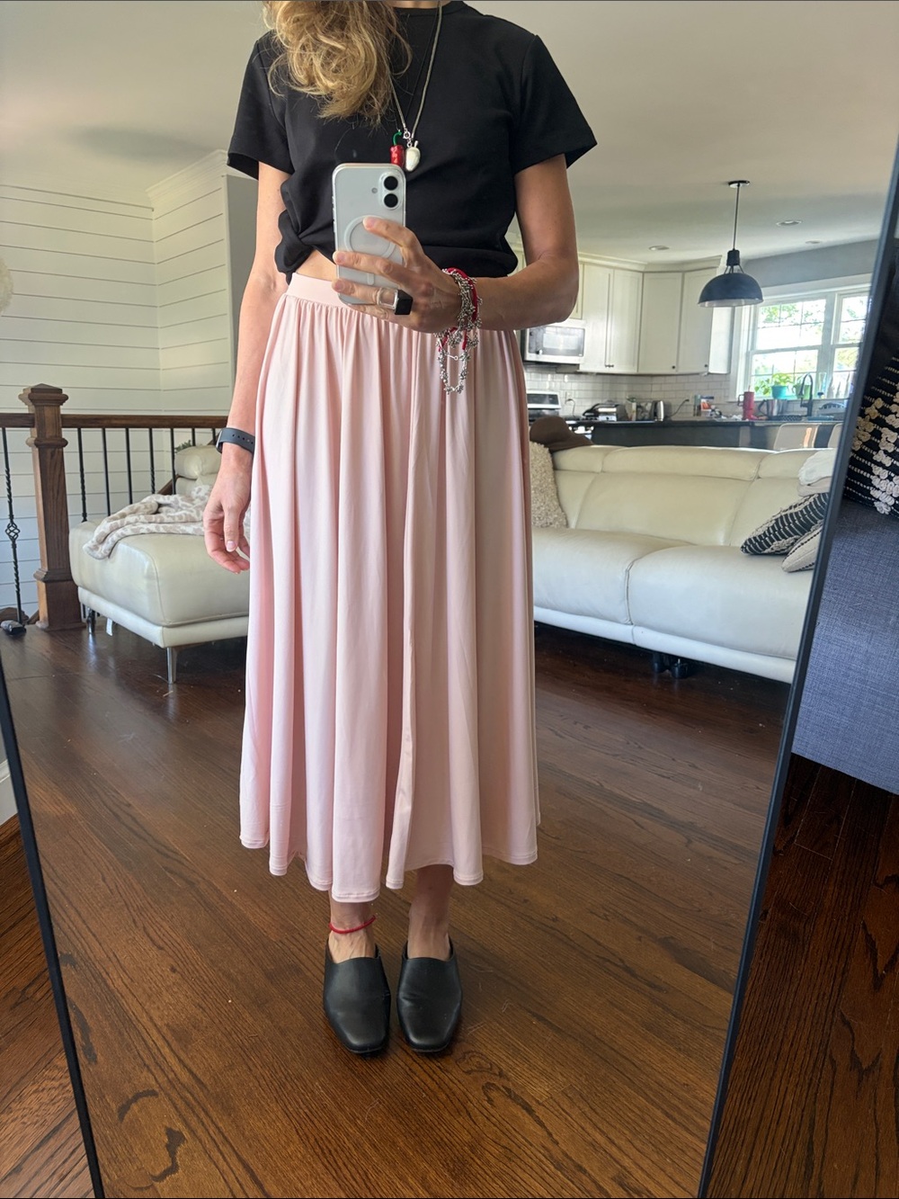 H&M Light Pink Midi Skirt with Elastic Waist